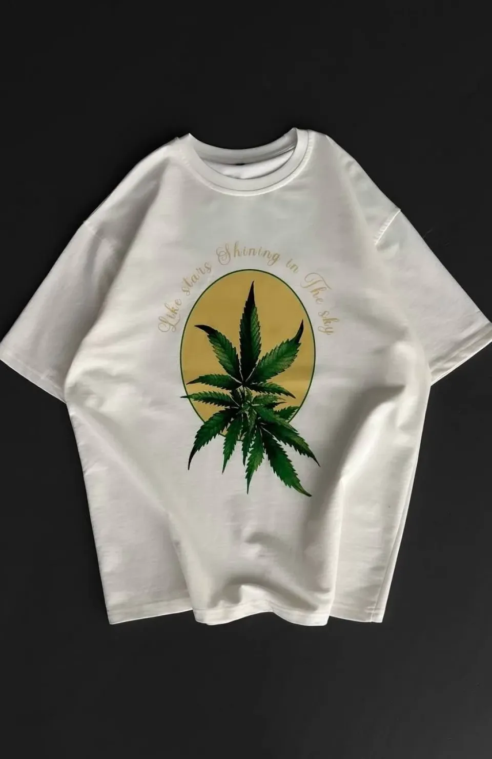 Ön ve Arka Baskılı Oversize Bisiklet Yaka T-shirt- Beyaz