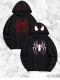 Örümcek Baskılı Sevgili Çift Kombini Kapüşonlu Sweatshirt & Hodie - Siyah