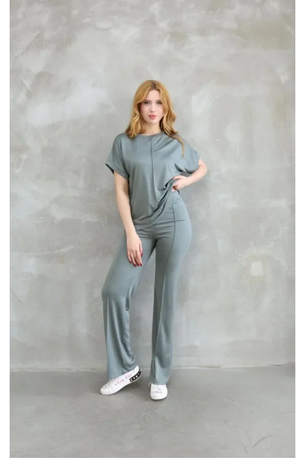 Osy Modal Yumuşak dokulu Kumaş Bisiklet Yaka Kısa Kollu Takım - Mint Yeşili