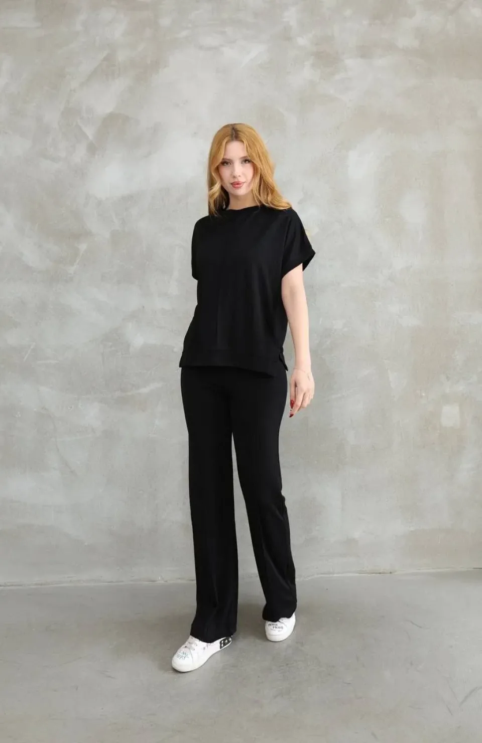 Osy Modal Yumuşak dokulu Kumaş Bisiklet Yaka Kısa Kollu Takım - Siyah