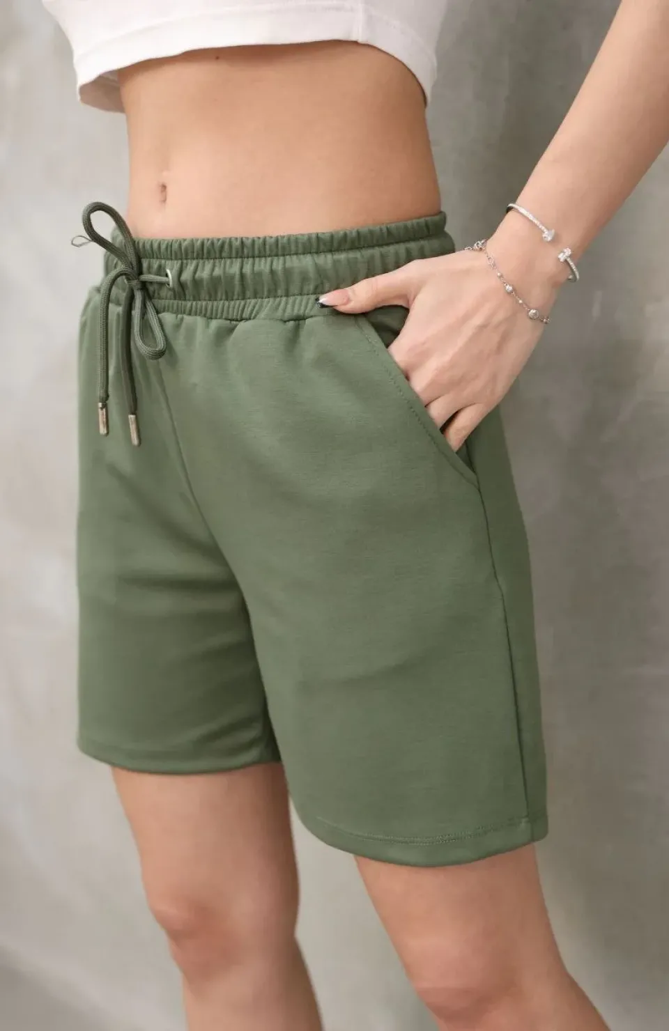 Osy Modal Yumuşak dokulu Kumaş Kadın Kısa Şort - Haki