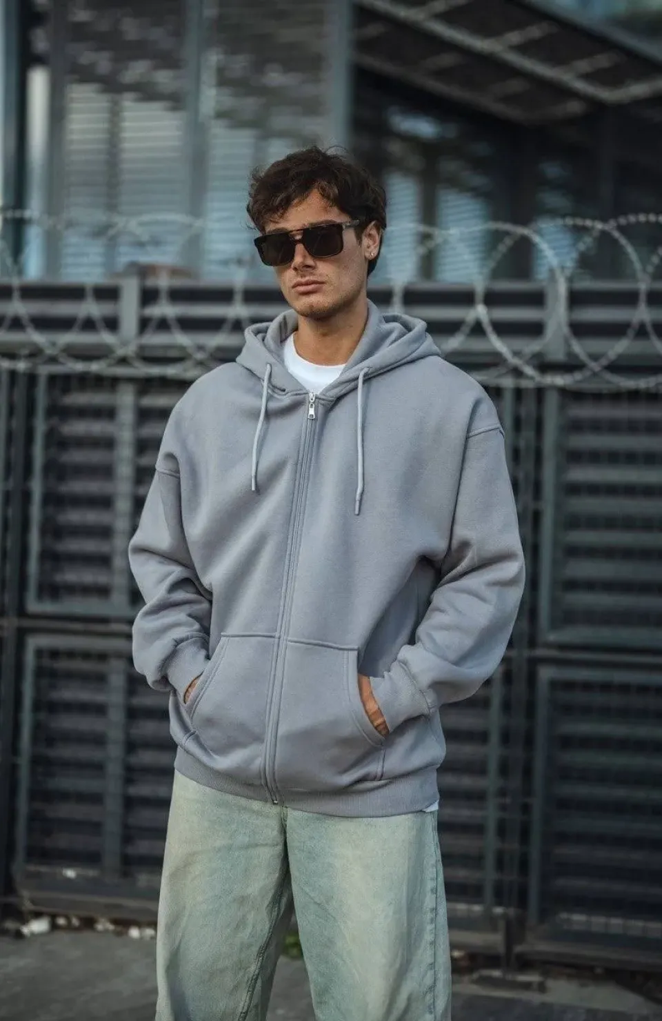 Oversize Tam Fermuarlı Uzun Kol Hırka - Gri Somersan Giyim | Kadın, Erkek ve Çocuk Moda