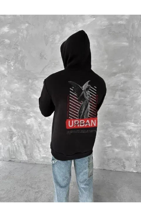 Oversize Üç İplik Kapüşonlu SweatShirt - Siyah