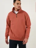 Oversize Yarım Farmuarlı Yakalı Basic SweatShirt - Gül Kurusu