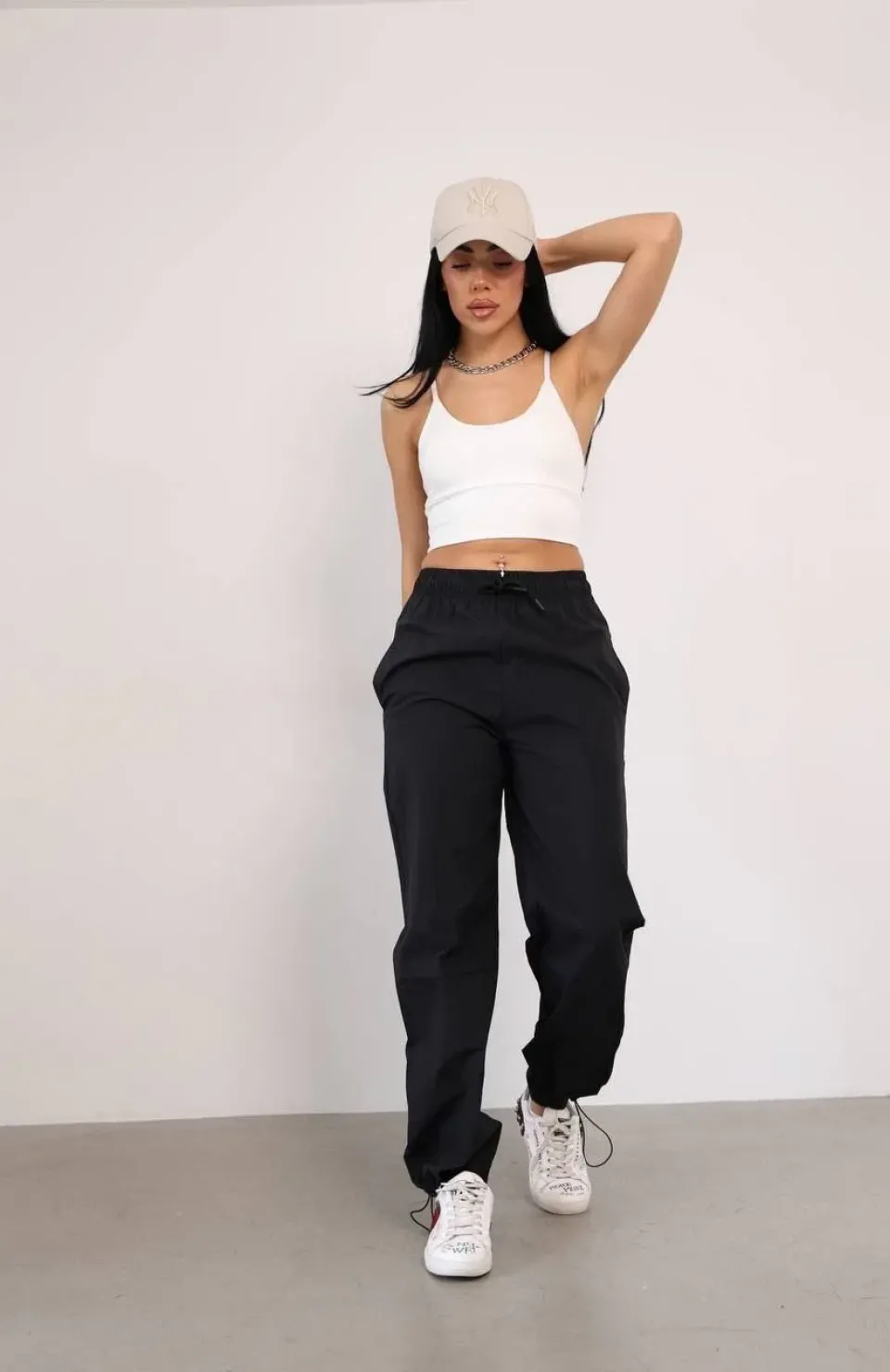 Paraşut Kumaş Paça Cepli Baggy Eşofman - Siyah