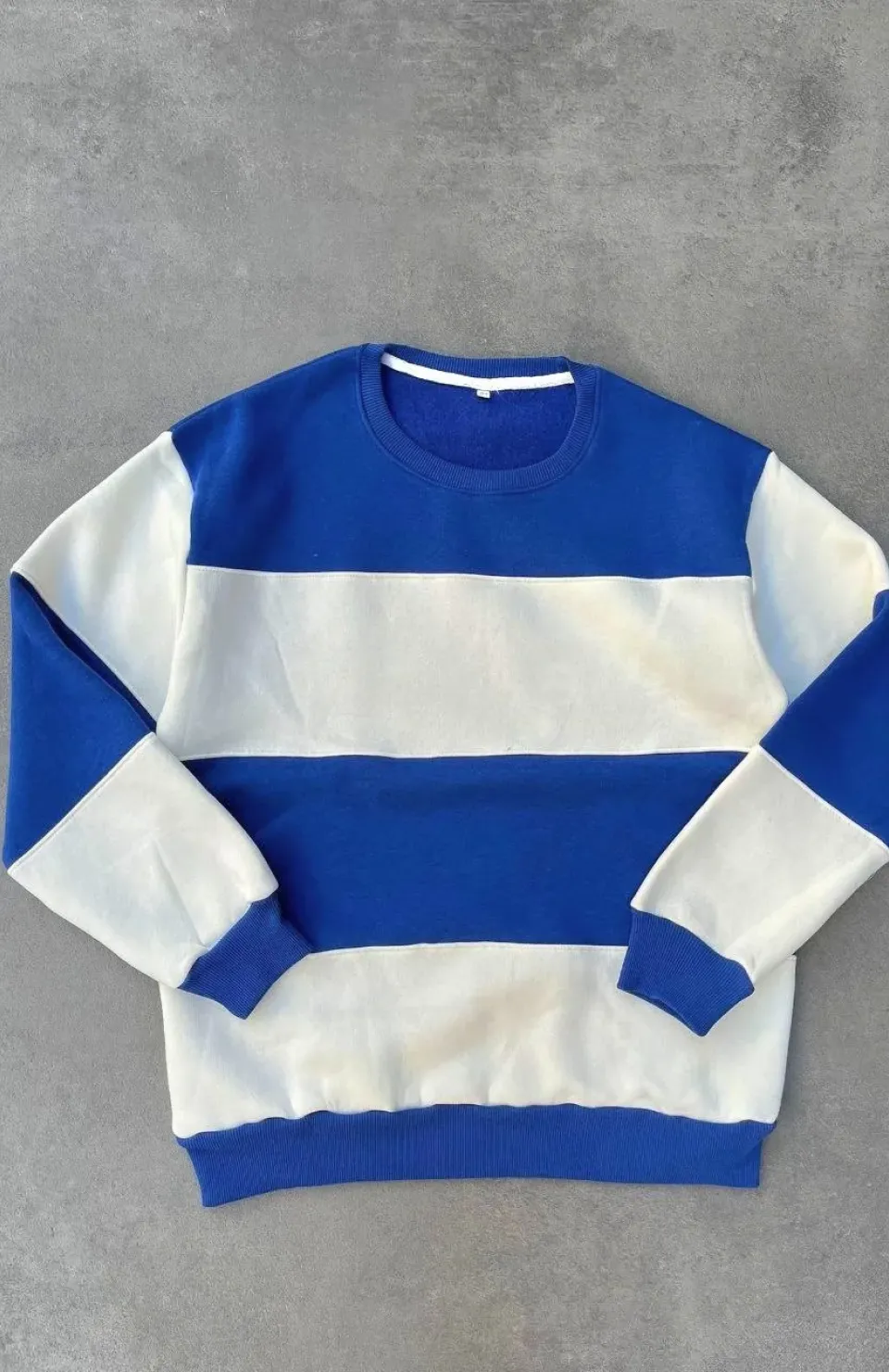 Parçalı Bisiklet Yaka Baskılı SweatShirt - Mavi