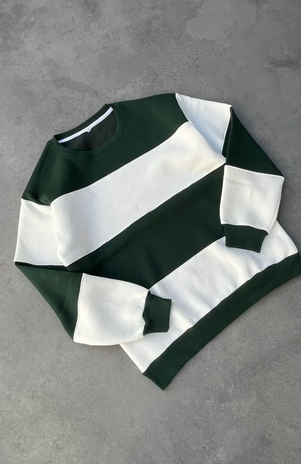 Parçalı Bisiklet Yaka Baskılı SweatShirt - Yeşil