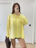 Poplin Kadın Yakalı Yandan Yırtmaçlı Arka Pens Detaylı Gömlek - Sarı