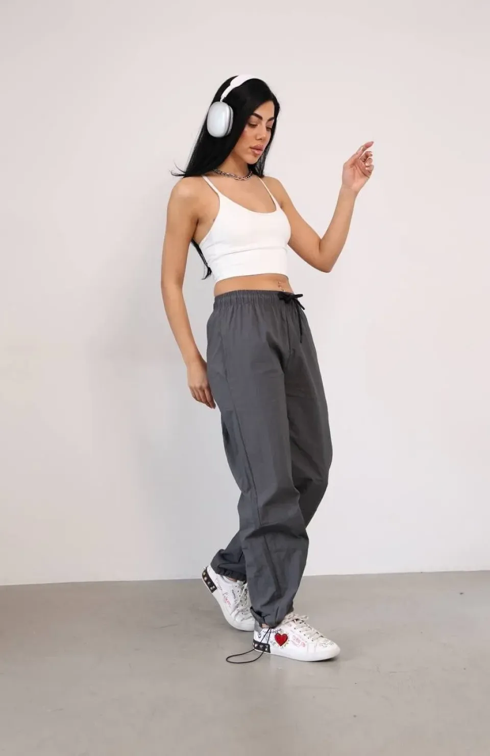 Praşut Kumaş Paça Cepli Baggy Eşofman - Antrasit