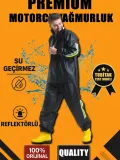 Premium Motorcu Kurye Yağmurluk Takım Su Geçirmez PVC Kumaş Reflektörlü TÜBİTAK Onaylı - Siyah