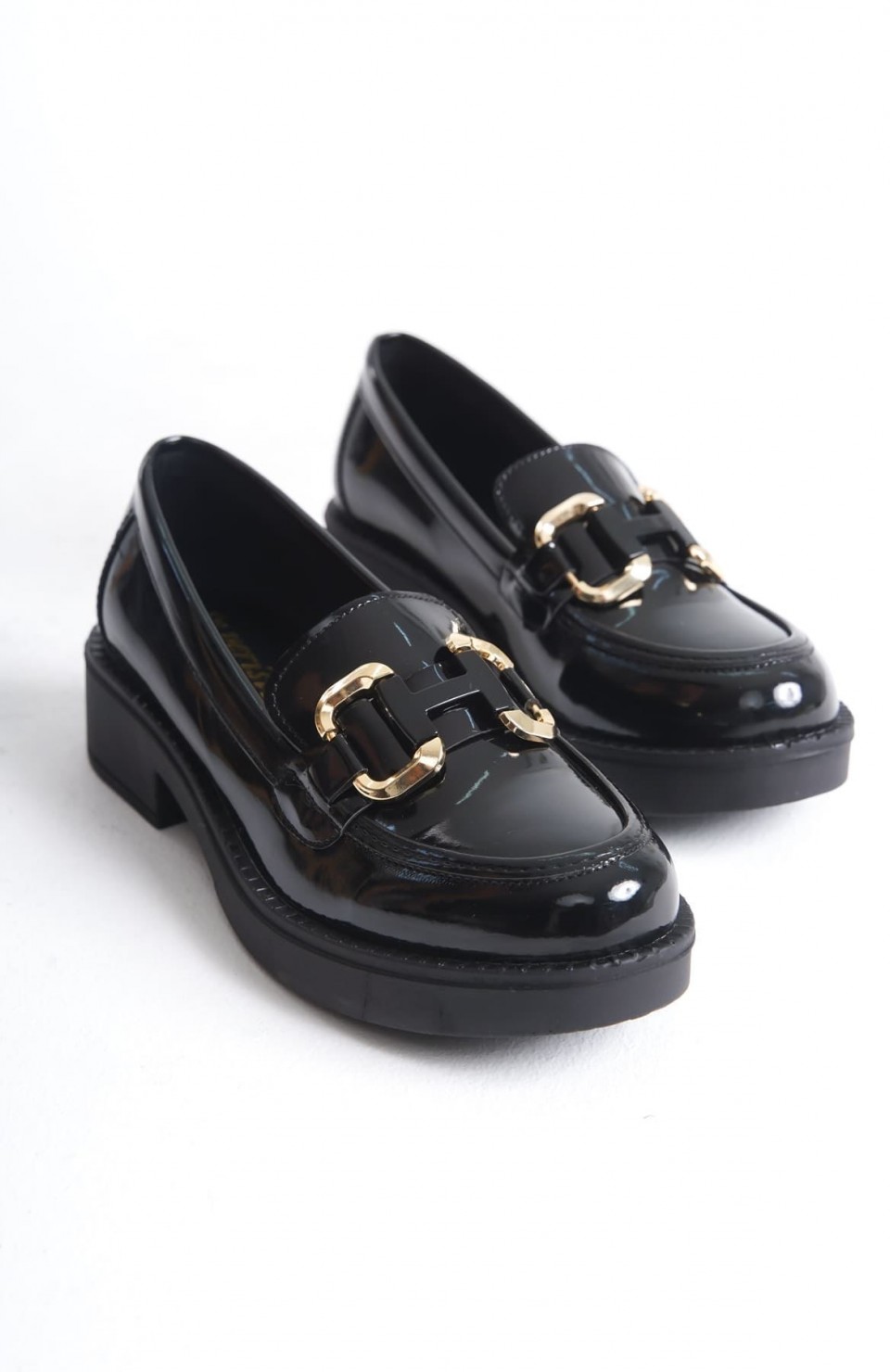 Rugan Siyah Gold Tokalı Kadın Loafer TR17MS02A Somersan Giyim | Kadın, Erkek ve Çocuk Moda