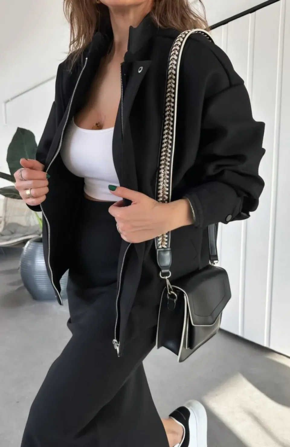 RYSE Kadın Mevsim Kaşe Fermuarlı Ceket Etek Takım Kaşmir Ceket Etekli  İkili Takım Kaşe Bomber Ceket-Etek Takım