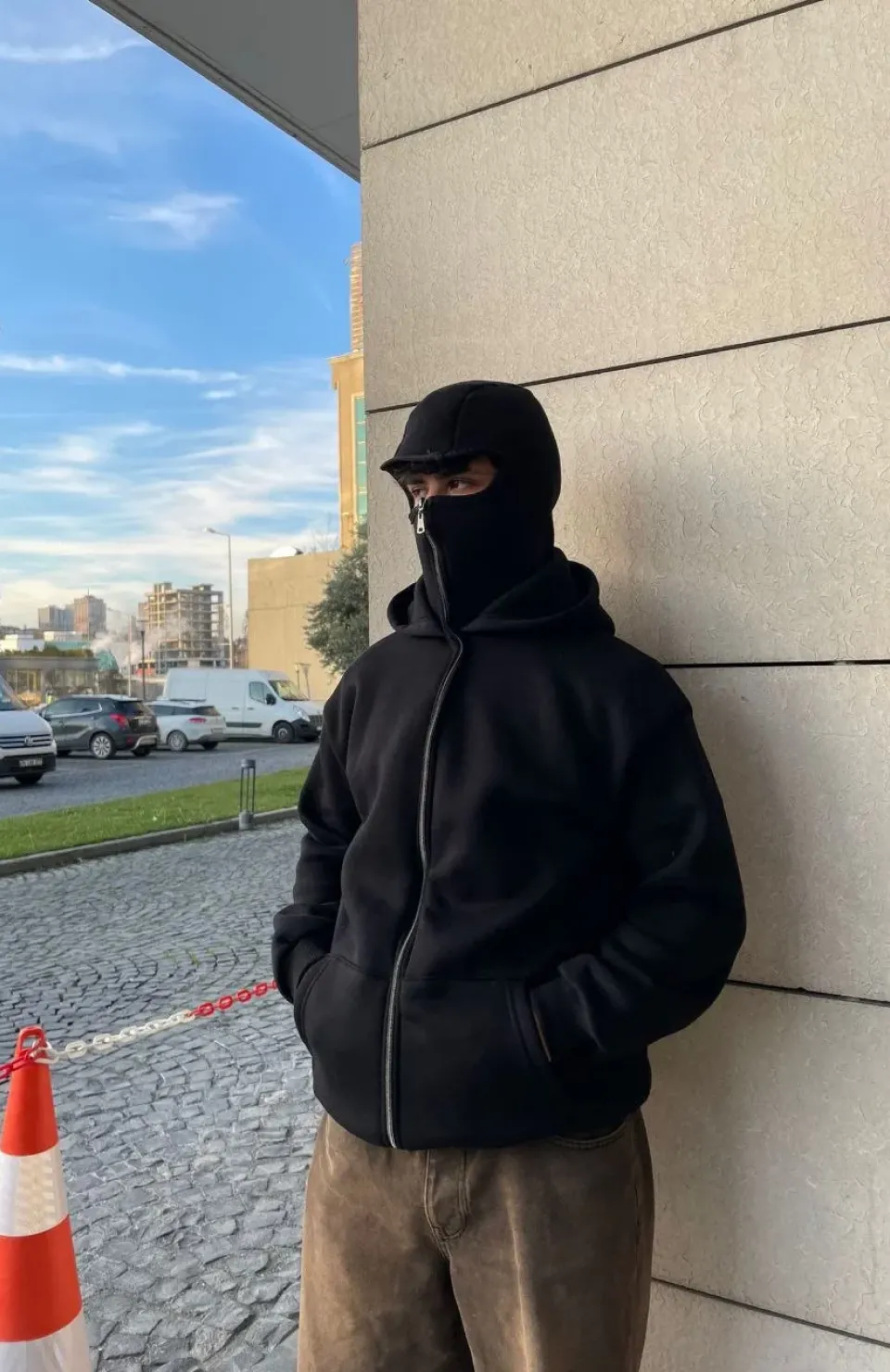 Samuray Kapüşonlu ZIP Fermuarlı Kapüşonlu SweatShirt - Siyah