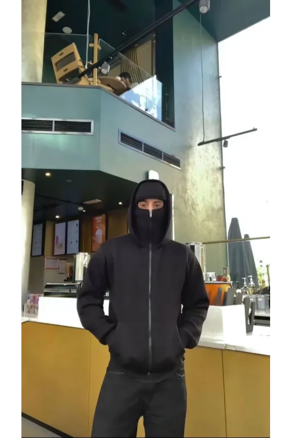 Samuray ZIP Fermuarlı Kapüşonlu SweatShirt- Siyah