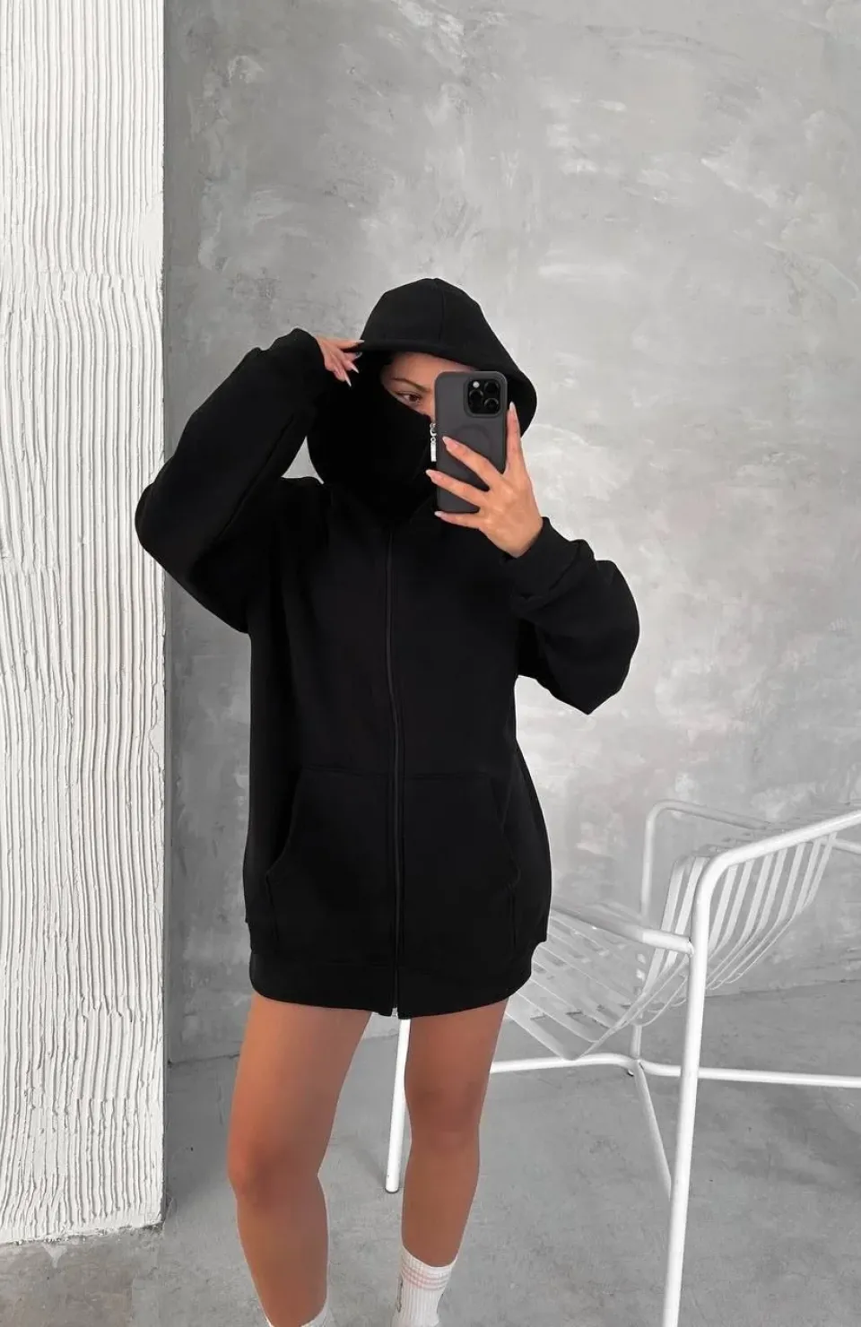 Samuray ZIP Fermuarlı Kapüşonlu SweatShirt- Siyah