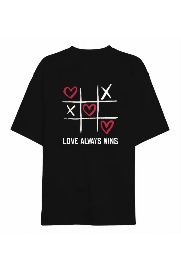 Sevgililer Günü İçin Özel Tasarım Love Always Wıns Baskılı T-shirt - Siyah