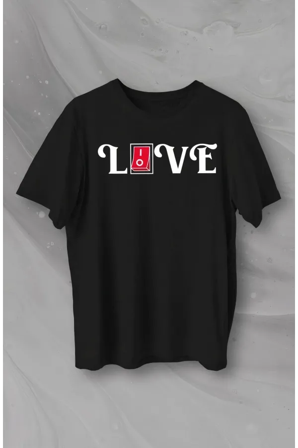 Sevgililer Günü İçin Özel Tasarım Love Baskılı T-shirt - Siyah