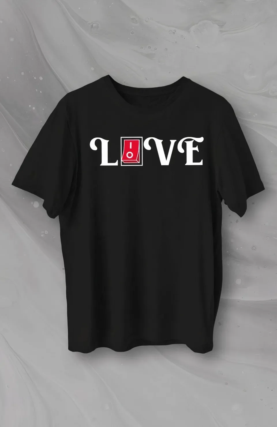 Sevgililer Günü İçin Özel Tasarım Love Baskılı T-shirt - Siyah