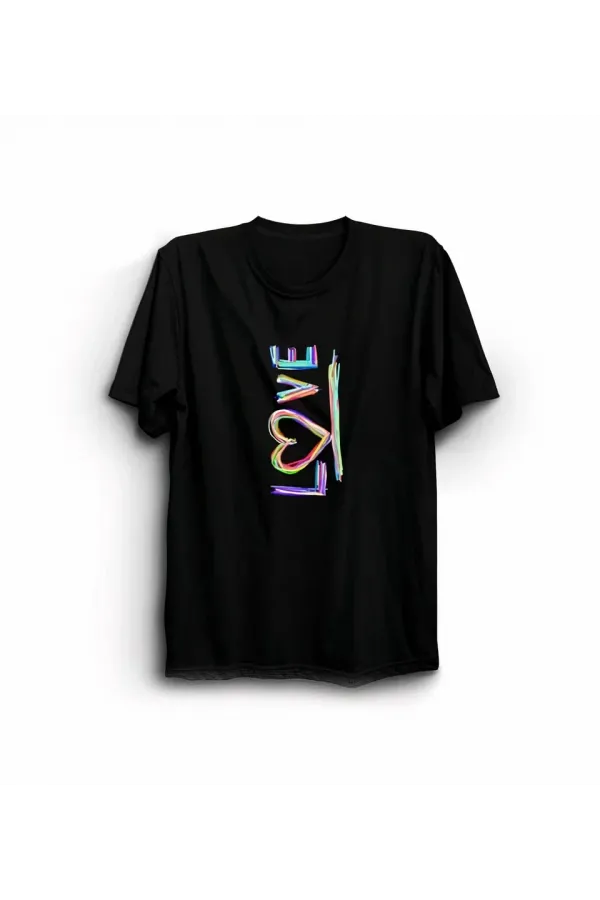 Sevgililer Günü İçin Özel Tasarım Love Baskılı T-shirt - Siyah