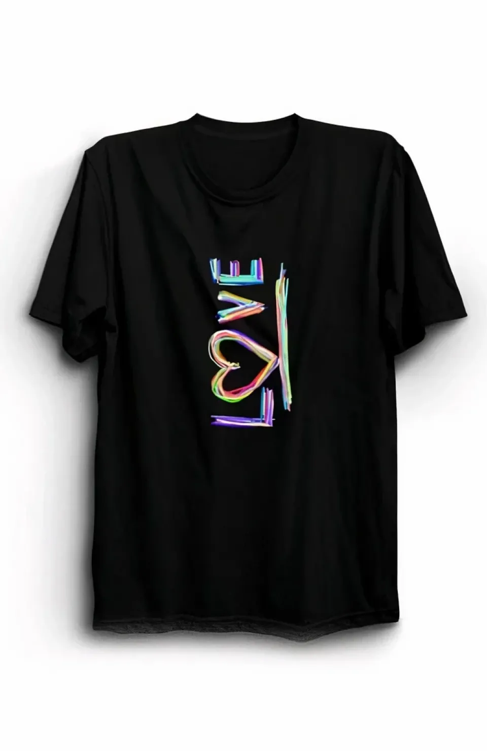 Sevgililer Günü İçin Özel Tasarım Love Baskılı T-shirt - Siyah