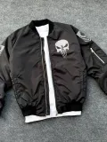 Siyah Askeri Tarz Bomber Mont – Unisex, Punisher Skull Detaylı, Fermuarlı, Cepli, Uzun Kollu, Bahar ve Kış Günlük Moda İçin Uygun - Siyah Somersan Giyim | Kadın, Erkek ve Çocuk Moda