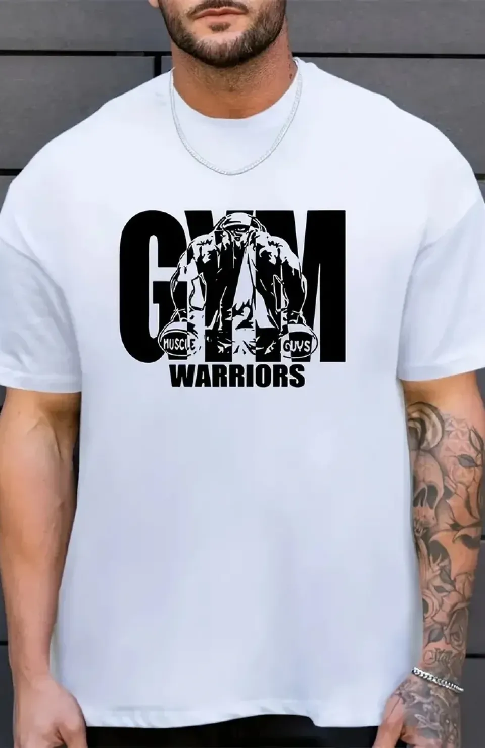 Sporda Günlük Hayata Giyilebilir GYM Baskılı Oversize Bisiklet Yaka Erkek T-shirt - Beyaz