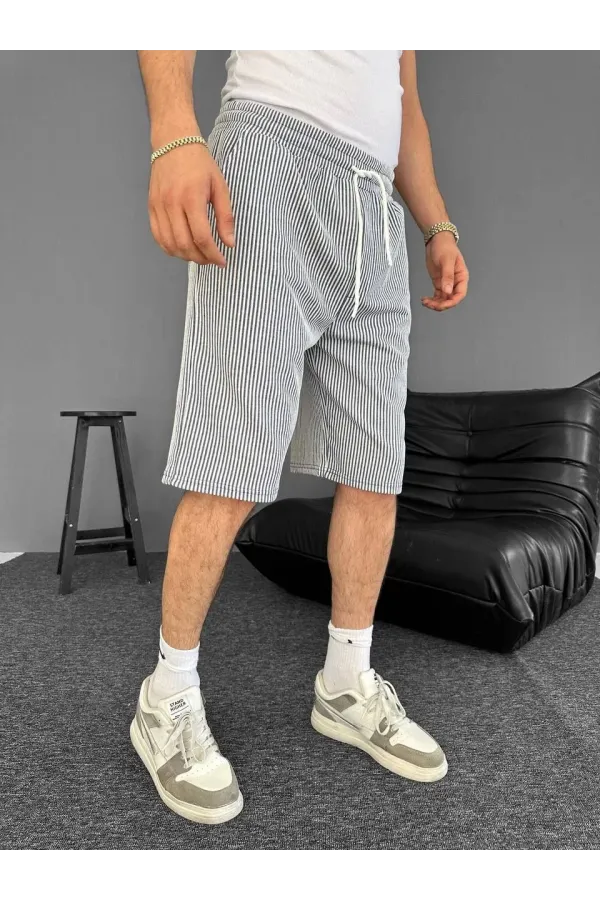 Su Yolu Çizgili Ön Arka Cepli Şort Yazlık Nefes Alabilir - Gri