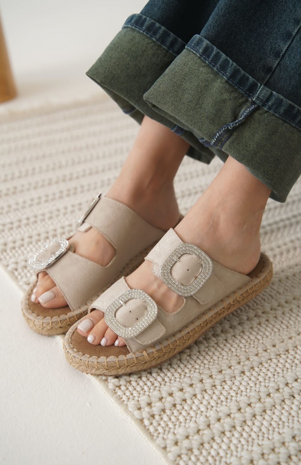 Süet Bej Taşlı Kadın Terlik TR35MY05B Somersan Giyim | Kadın, Erkek ve Çocuk Moda