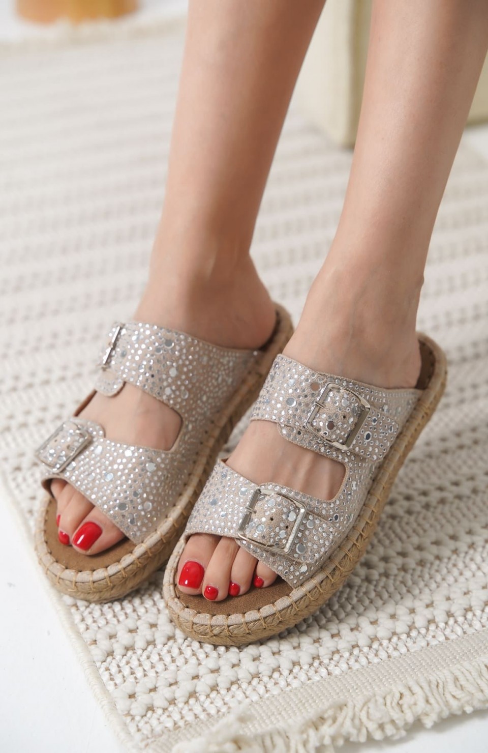 Süet Gri Taşlı Kadın Terlik TR35MY05G Somersan Giyim | Kadın, Erkek ve Çocuk Moda