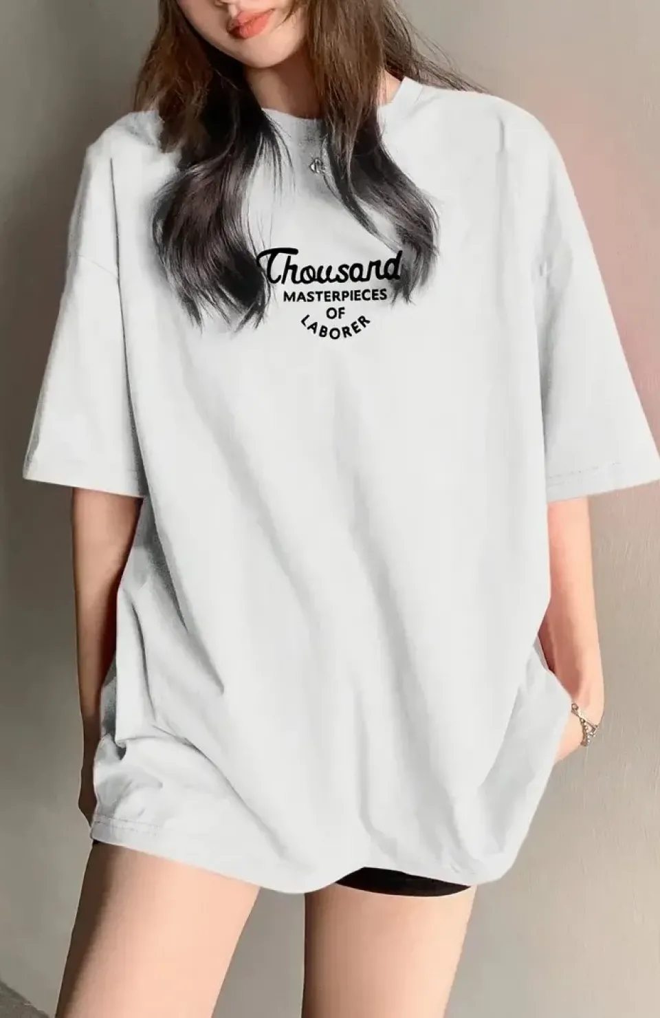 Thousand Ön Arka Baskılı Oversize Bisiklet Yaka T-shirt - Beyaz