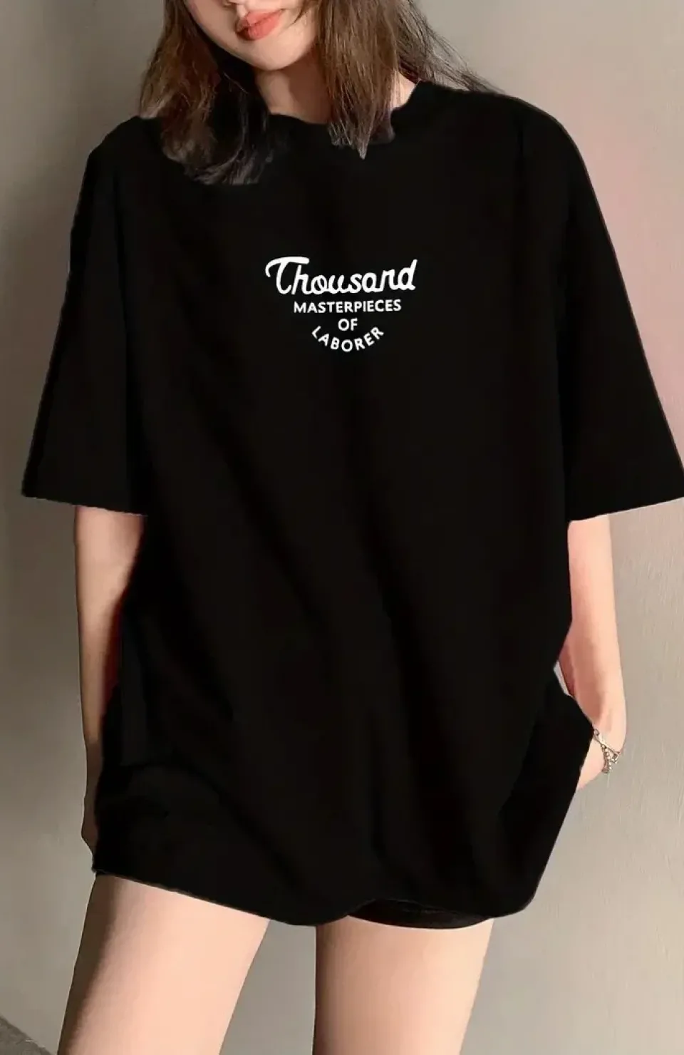 Thousand Ön Arka Baskılı Oversize Bisiklet Yaka T-shirt - Siyah