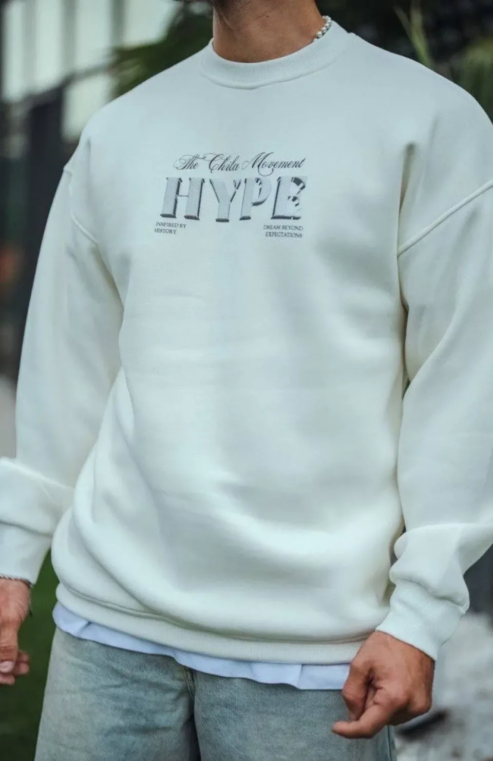 Üç İplik Bisiklet Yaka Baskılı SweatShirt - Beyaz Somersan Giyim | Kadın, Erkek ve Çocuk Moda