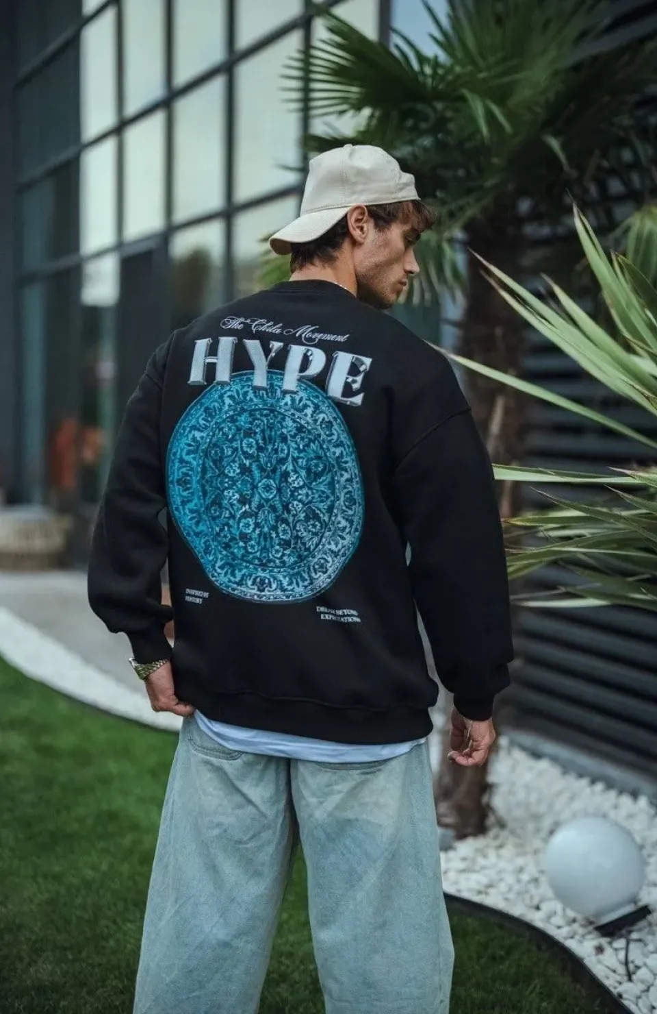 Üç İplik Bisiklet Yaka Baskılı SweatShirt - Siyah