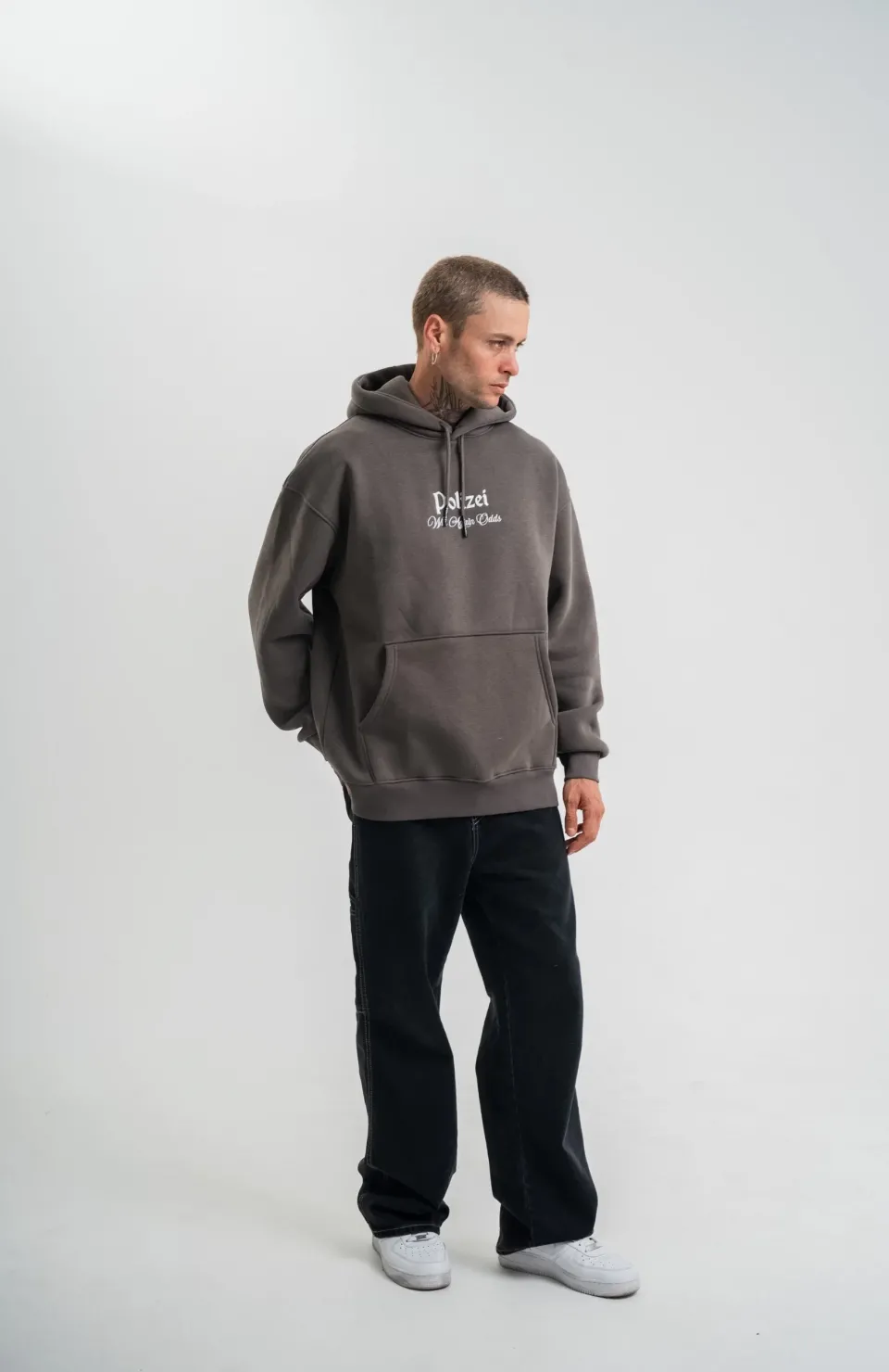 Üç İplik Kapşonlu Dijital Patchli SweatShirt - Füme Somersan Giyim | Kadın, Erkek ve Çocuk Moda