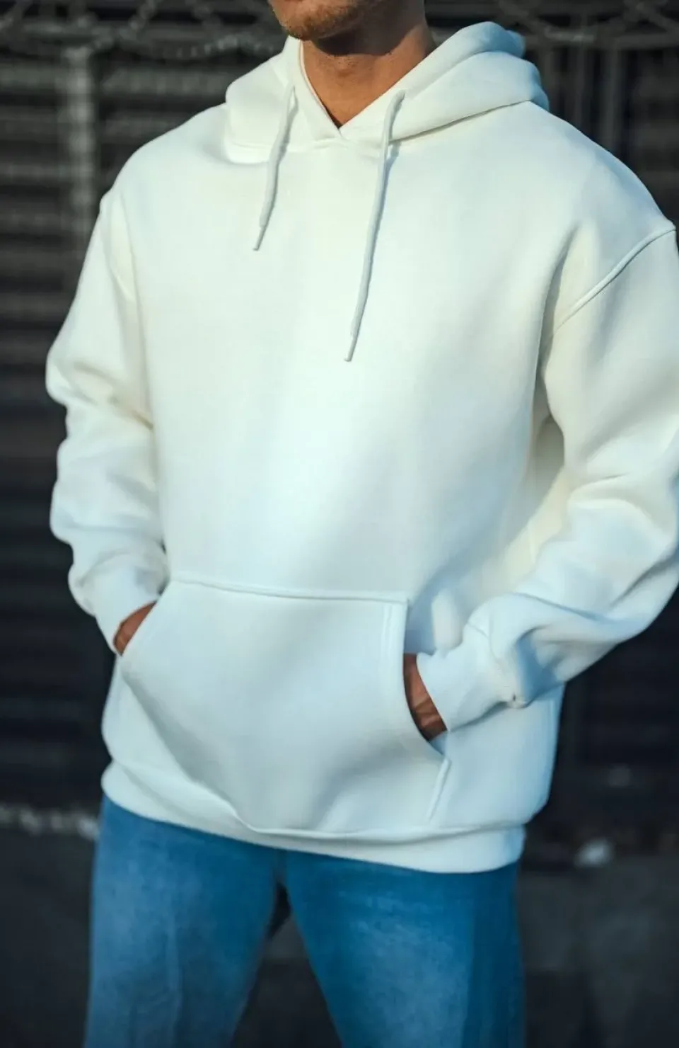 Üç İplik Penye Kapşonlu Basic SweatShirt - Beyaz Somersan Giyim | Kadın, Erkek ve Çocuk Moda