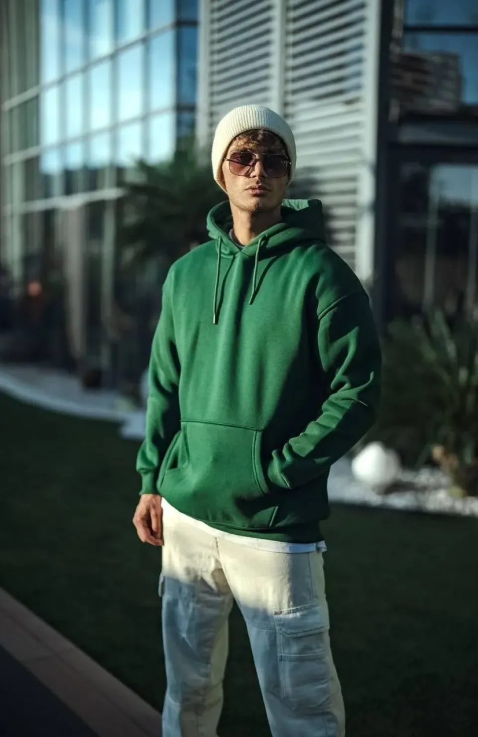 Üç İplik Penye Kapşonlu Basic SweatShirt - Haki Somersan Giyim | Kadın, Erkek ve Çocuk Moda