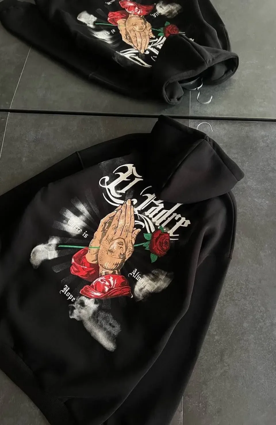 Üç İplik Penye Uzun Kol Kapşonlu Baskılı SweatShirt - Siyah