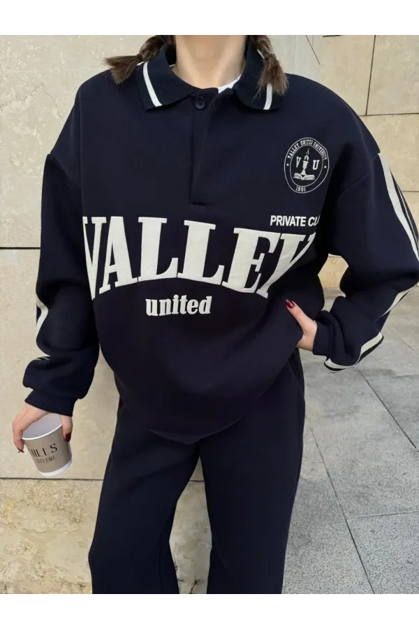 Üç İplik Yakalı Sweat Baggy Pantalonlu Takım - Siyah