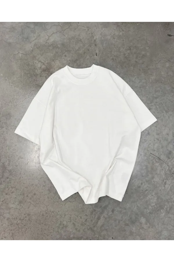 Unisex Basic Bisiklet Yaka Oversize T-Shirt - Beyaz