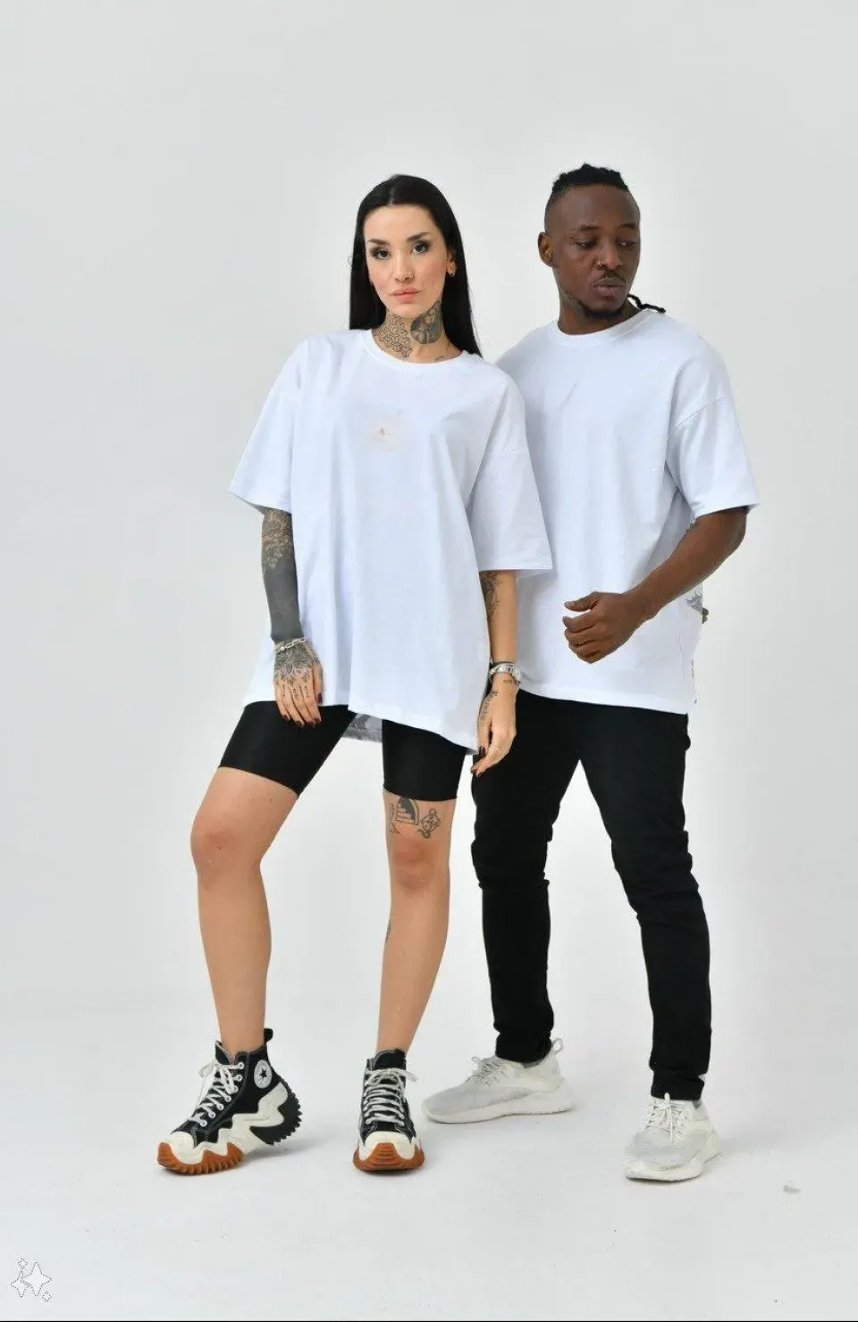 Unisex Basic Bisiklet Yaka Oversize T-Shirt - Beyaz