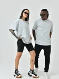 Unisex Basic Bisiklet Yaka Oversize T-Shirt - Boyalı Gri