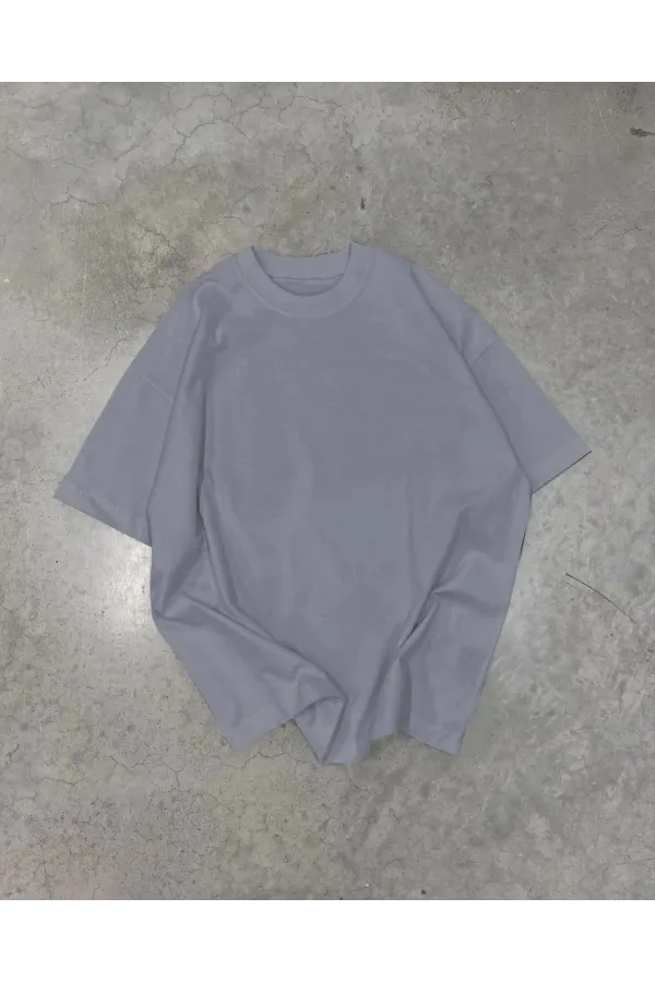 Unisex Basic Bisiklet Yaka Oversize T-Shirt - Füme