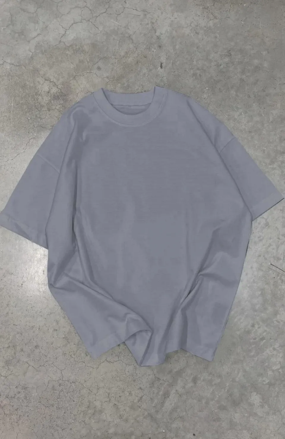 Unisex Basic Bisiklet Yaka Oversize T-Shirt - Füme