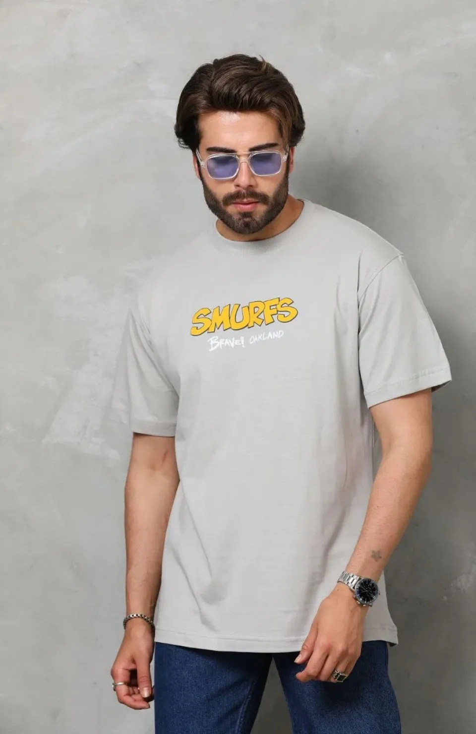 Unisex Basic Bisiklet Yaka Oversize T-Shirt - Gri Somersan Giyim | Kadın, Erkek ve Çocuk Moda