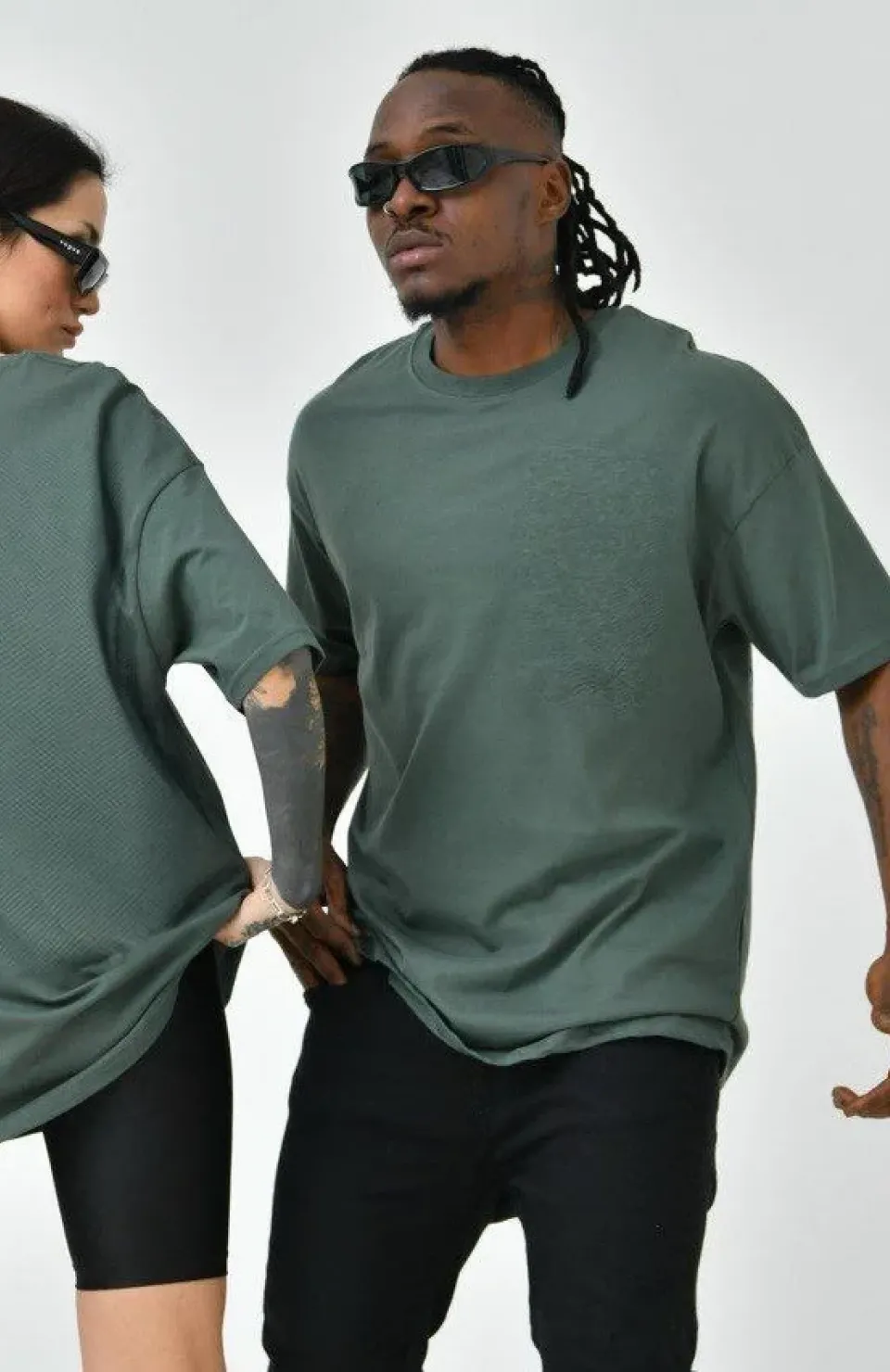 Unisex Basic Bisiklet Yaka Oversize T-Shirt - Haki