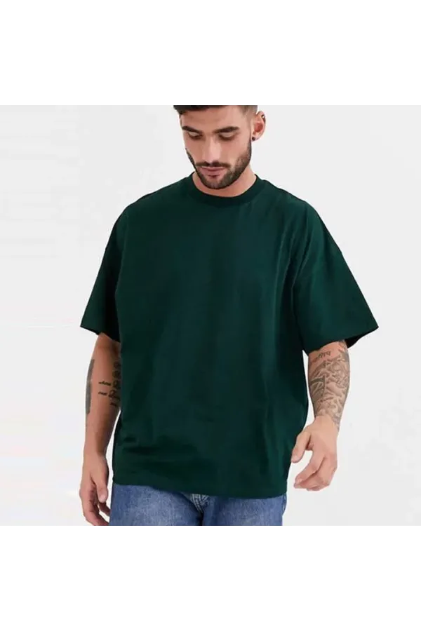 Unisex Basic Bisiklet Yaka Oversize T-Shirt - Haki