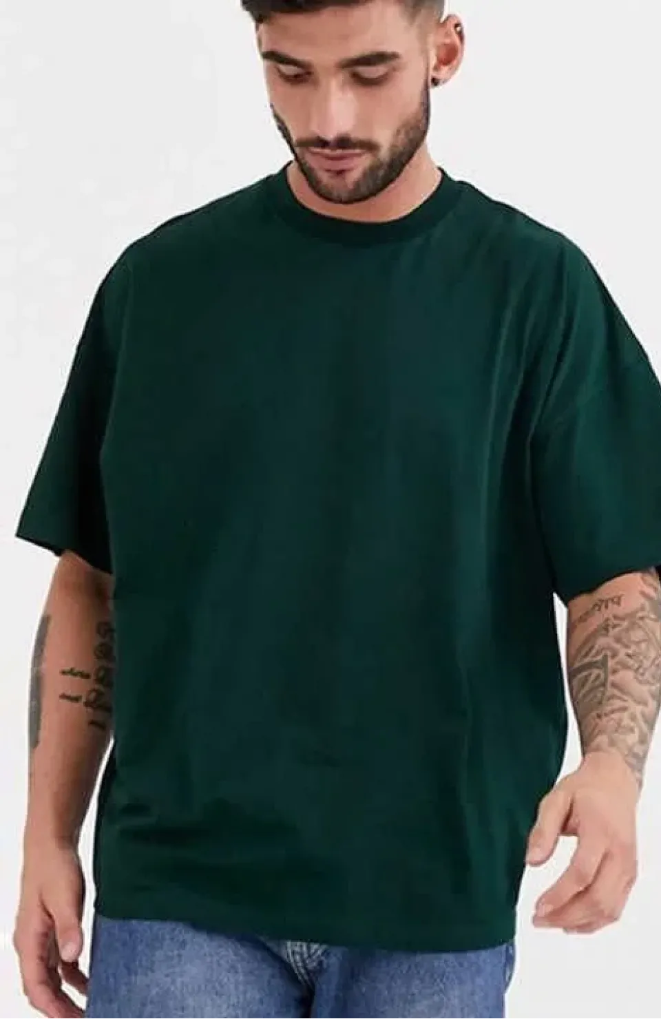 Unisex Basic Bisiklet Yaka Oversize T-Shirt - Haki