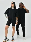 Unisex Basic Bisiklet Yaka Oversize T-Shirt - Siyah