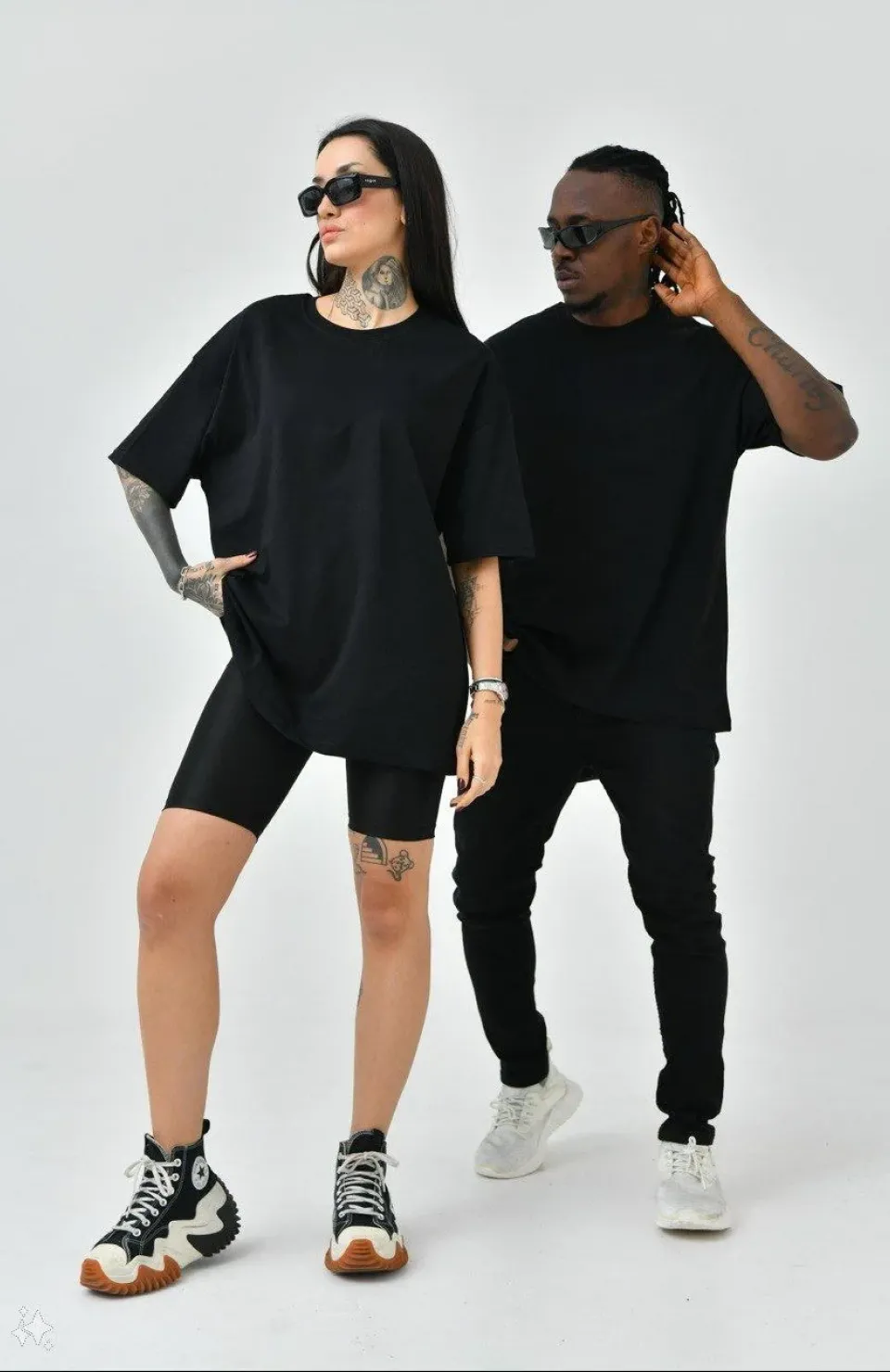 Unisex Basic Bisiklet Yaka Oversize T-Shirt - Siyah