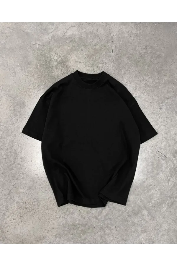 Unisex Basic Bisiklet Yaka Oversize T-Shirt - Siyah
